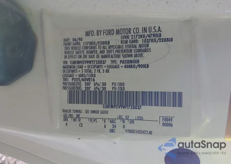 1998 Lincoln Mark Viii Lsc from USA, damaged, VIN 1LNFM92V9WY728837